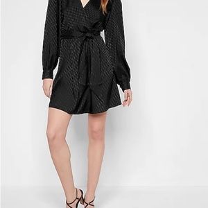 NWOT BLACK jacquard satin long sleeve mini dress